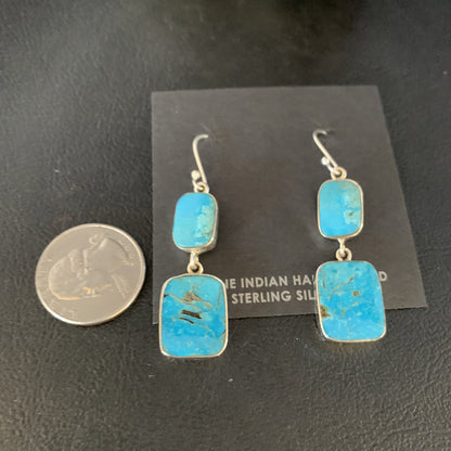 Kingman Turquoise Handmade Navajo Sterling Silver Dangle Earrings 1.5" 13898