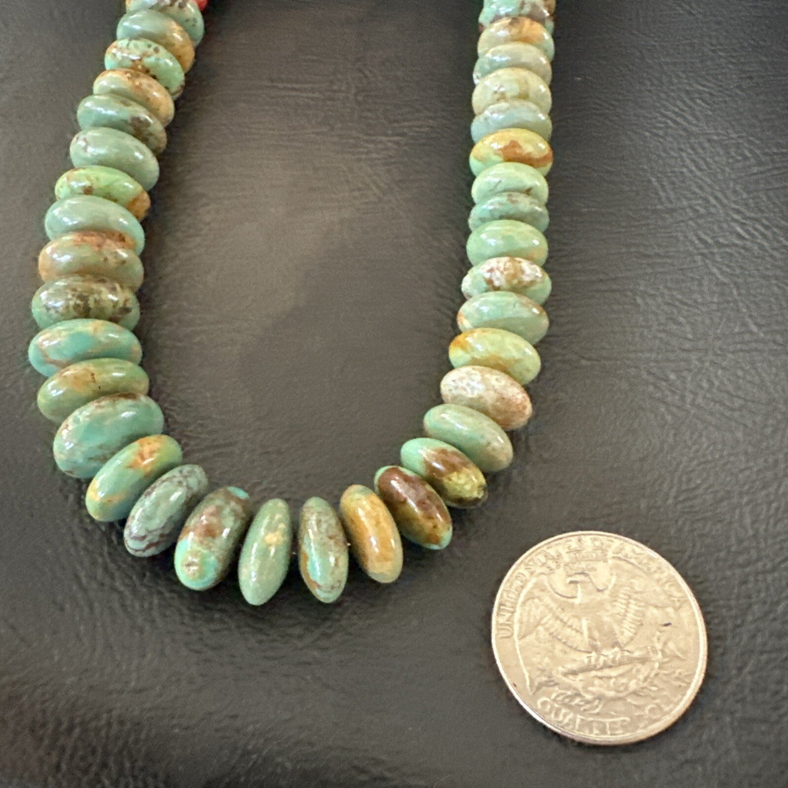 Green Turquoise Red Spiny Oyster Navajo Sterling Silver Necklace 21" 18360