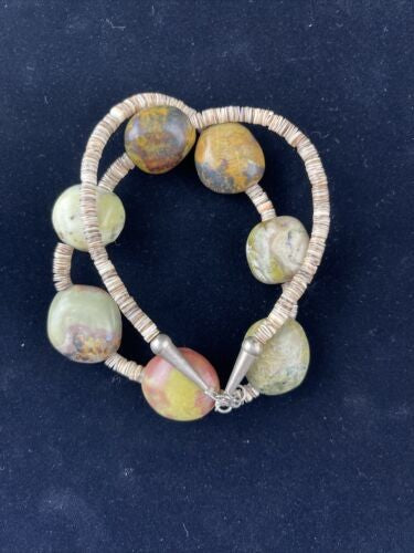 Native American Chunky Sterling Necklace Faceted Jasper Turquoise 17" 10077