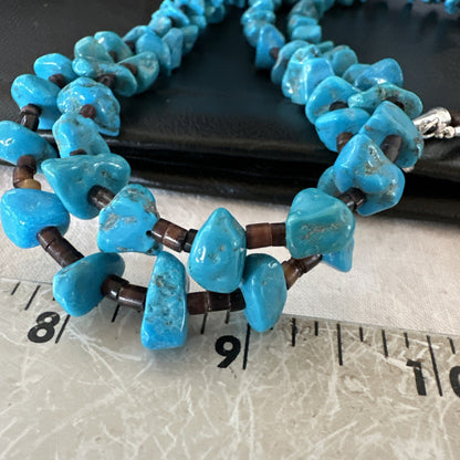 Santo Domingo Kingman Turquoise Heishi Sterling Silver Bead 30” Necklace 19553