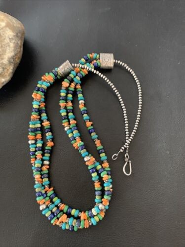 Multi-Color Green Turquoise Spiny Lapis Necklace Sterling Silver 01959