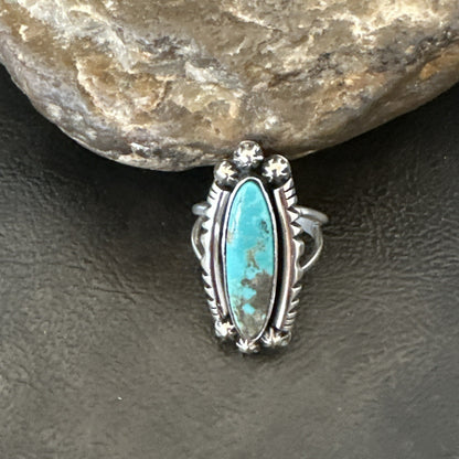 Blue Kingman Turquoise Native American Navajo Sterling Silver Ring Size 7 18630