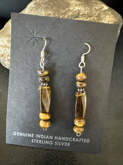 Brown Tigers Eye Southwestern Sterling Silver Earrings 18805