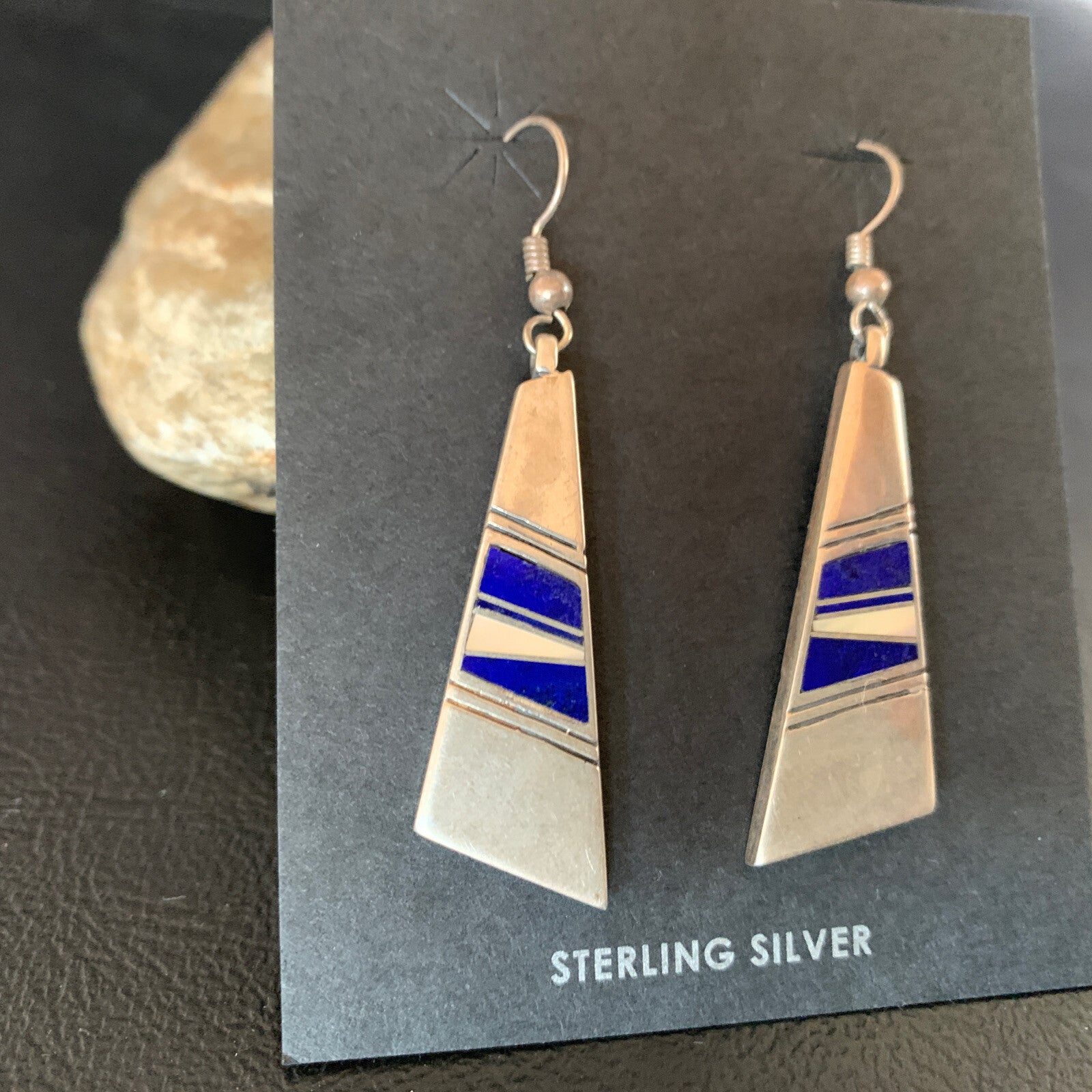 Navajo Inlay Lapis Lazuli Dangle Earrings Sterling Silver 1.5" 13028