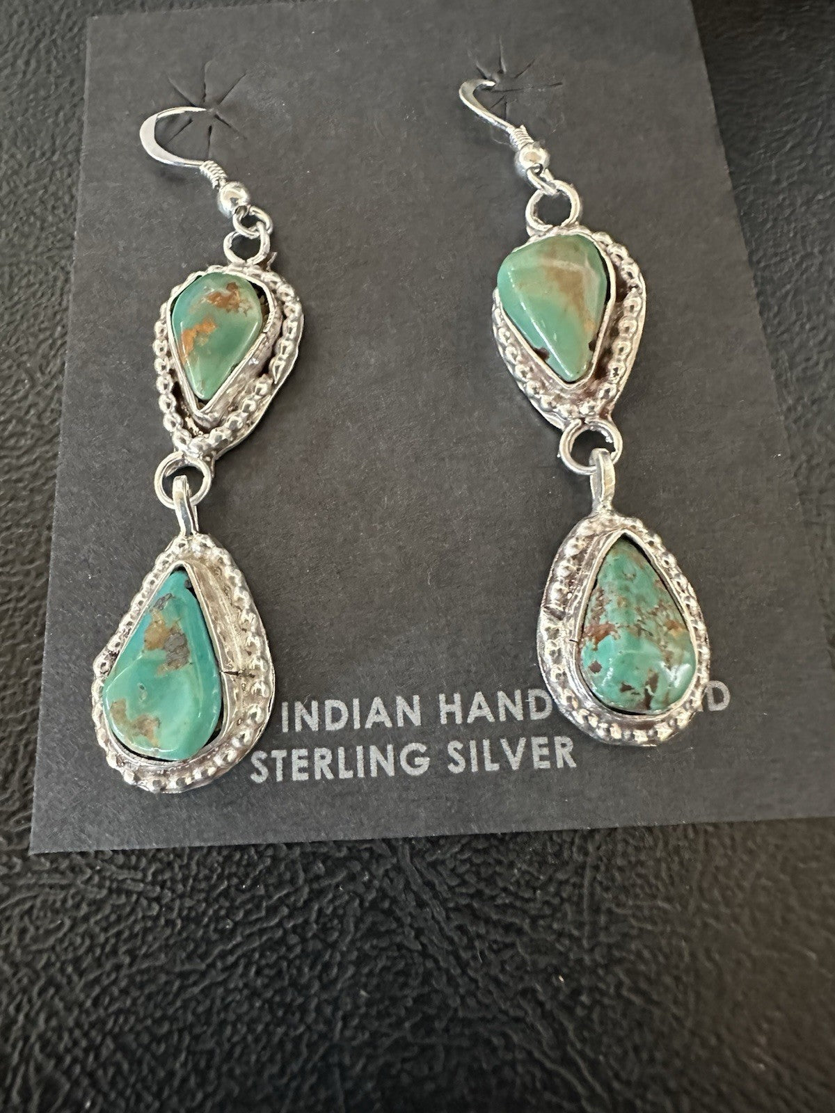 Green Royston Turquoise Navajo Sterling Silver Dangle Earrings 19371