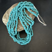 Navajo Nugget SB Blue Turquoise 5 Strands Necklace 20" | Sterling Silver | Authentic Native American Handmade | 19662