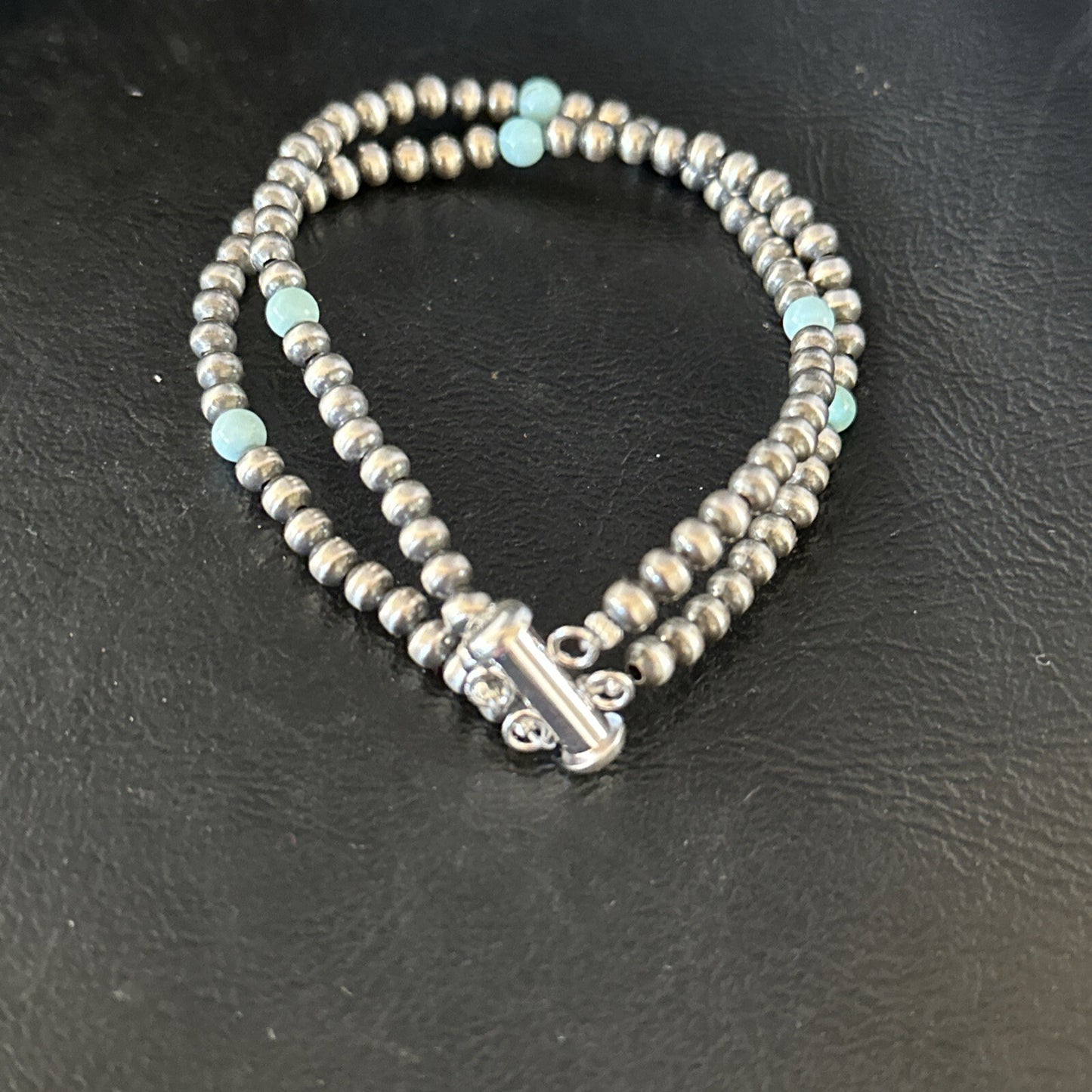 Native Navajo Sterling Silver Blue Turquoise Bracelet 2S 7.5" 14385
