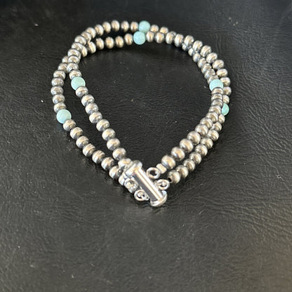 Native Navajo Sterling Silver Blue Turquoise Bracelet 2S 7.5" 14385