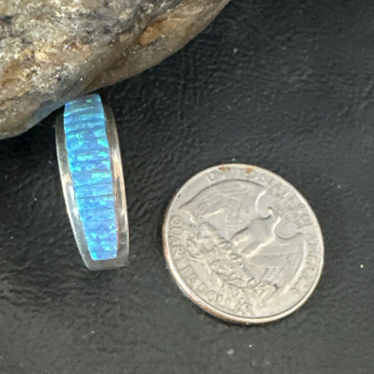 Blue Opal Navajo Sterling Silver Band Inlay Ring Size7 18800