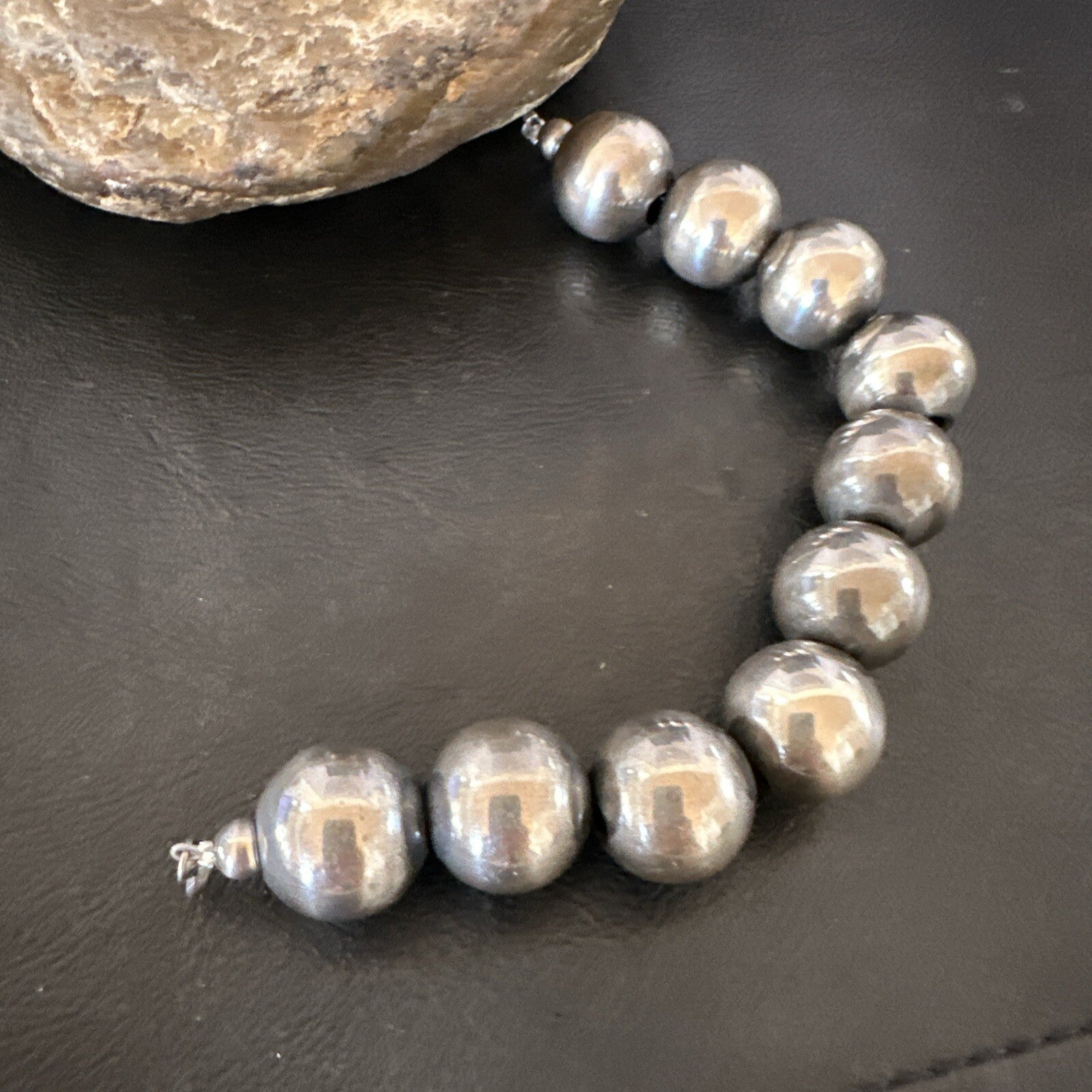 18mm Round Beads 7.5” Sterling Silver Beads Bracelet 91807