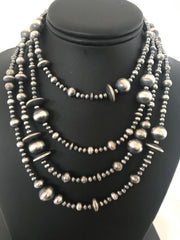 Navajo Mixed Beads 72"Necklace | Sterling Silver | Authentic Native American Handmade | 92324