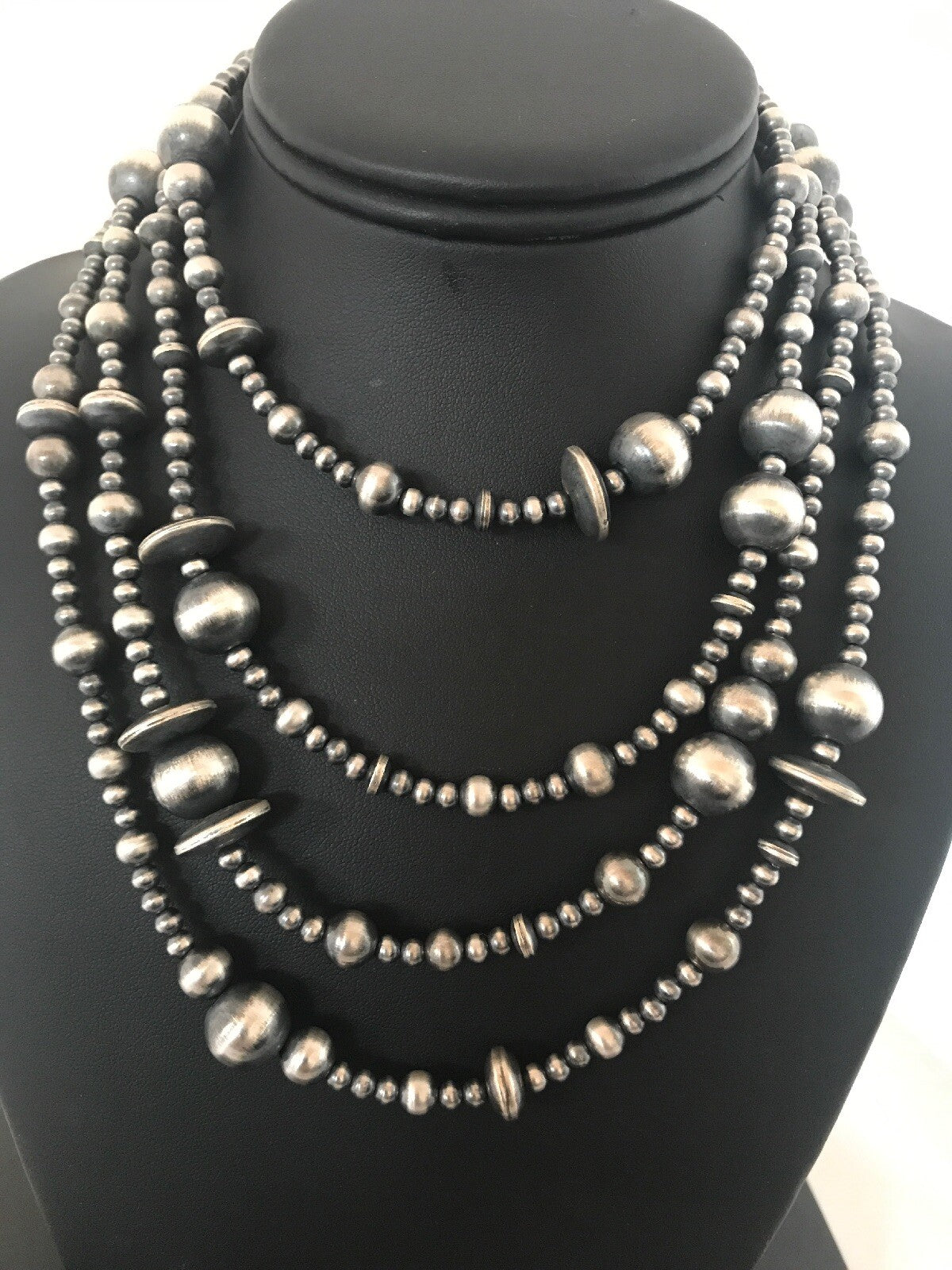 Native American Sterling Silver Navajo Mixed Beads 72" Necklace 92324