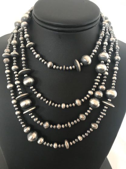 Native American Sterling Silver Navajo Mixed Beads 72" Necklace 92324