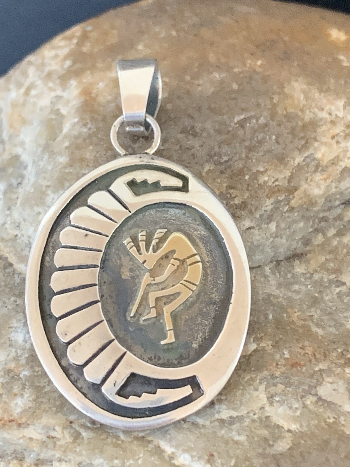 Kokopelli Hopi Gold Southwestern Sterling Silver Pendant 01396