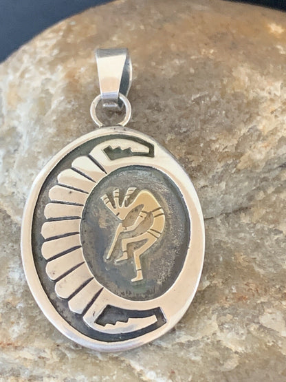 Kokopelli Hopi Gold Southwestern Sterling Silver Pendant 01396