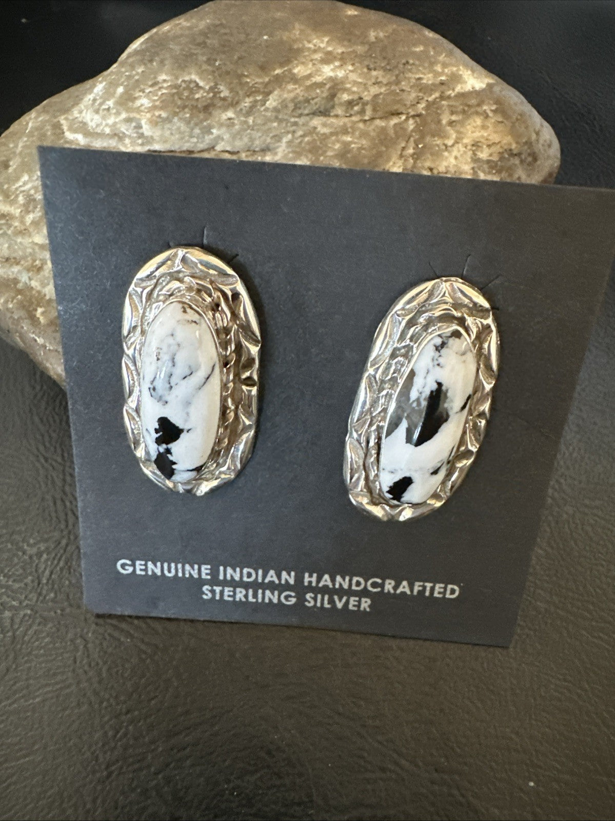 Women White Buffalo Turquoise Navajo Sterling Silver Post Earrings 19094