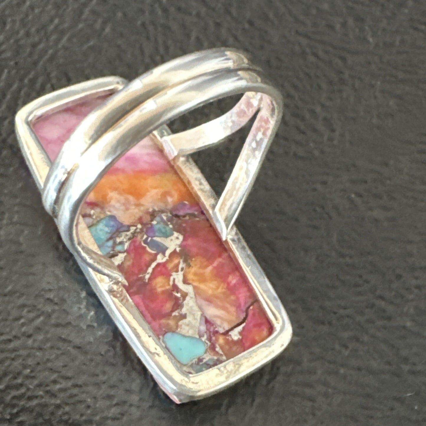 Blue Turquoise Spiny Oyster Navajo Sterling Silver Ring Size 6 18244