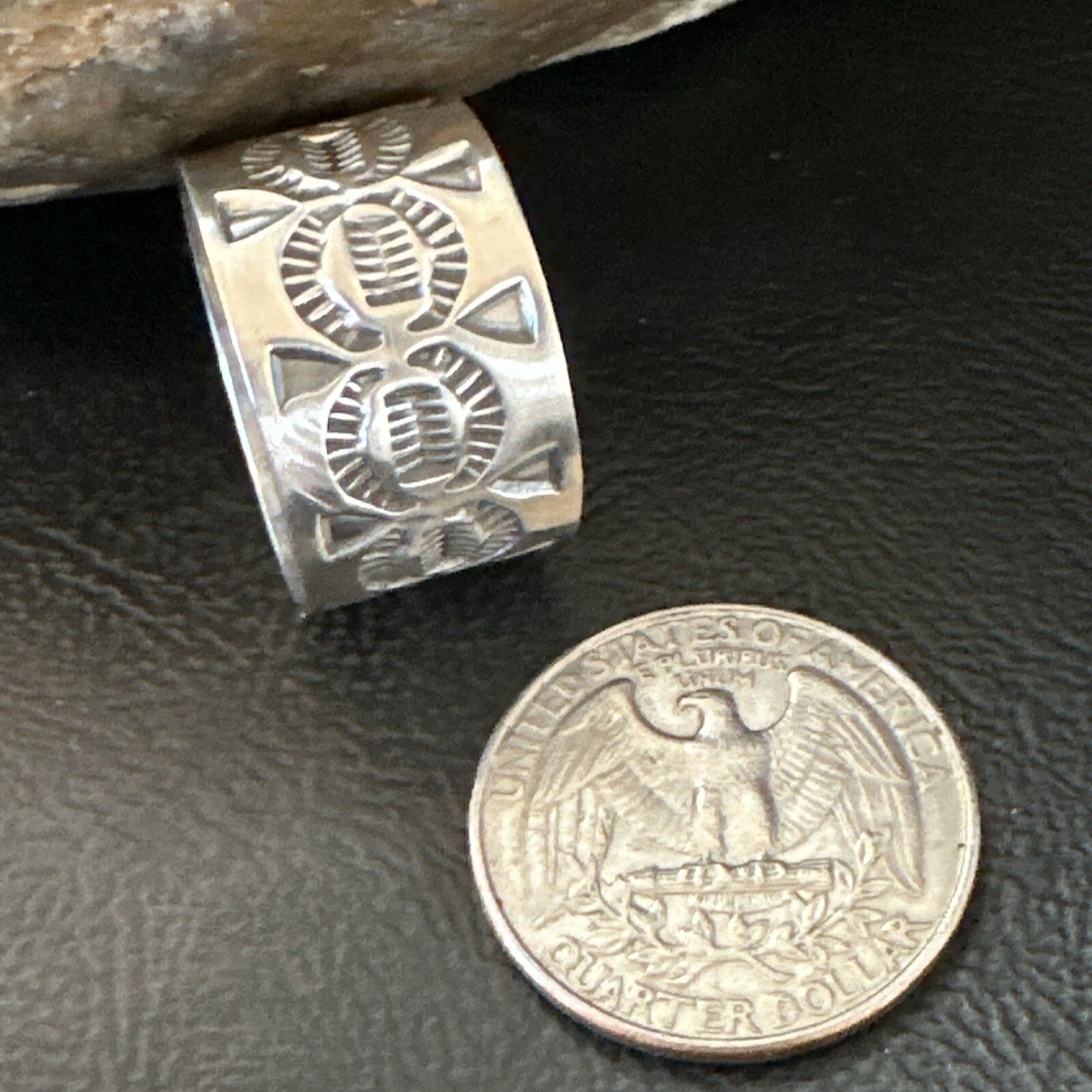 Mens Women Wedding Wide Band Navajo Stamped Sterling Silver Ring Size 10.5 17996