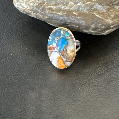 Blue Turquoise Spiny Oyster Southwestern Sterling Silver Ring Size 11 18448