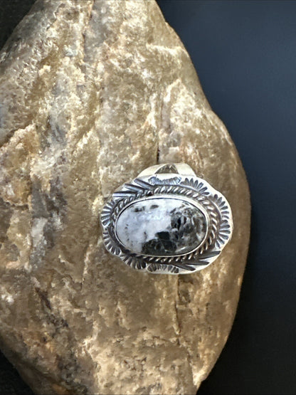 Womens White Buffalo Turquoise Navajo Sterling Silver Ring Size 7 18586