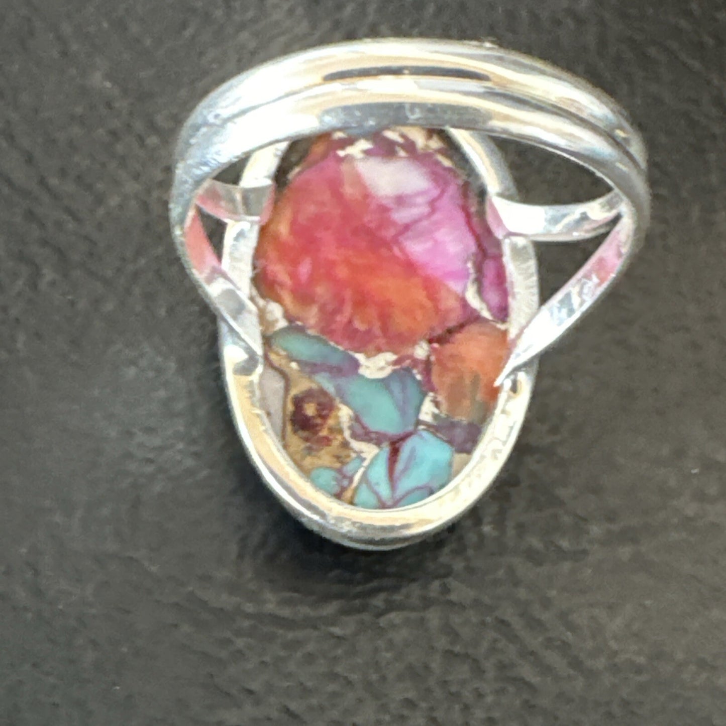 Blue Turquoise Spiny Oyster Southwestern Sterling Silver Ring Size 11 18449