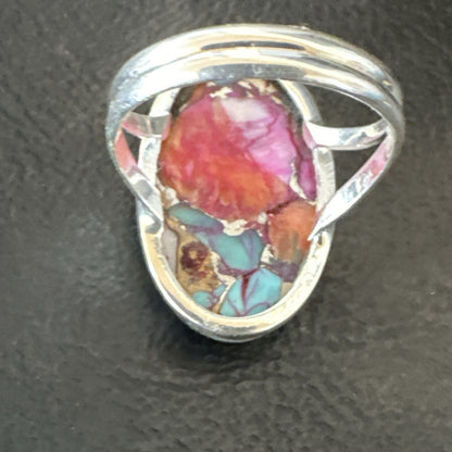 Blue Turquoise Spiny Oyster Southwestern Sterling Silver Ring Size 11 18449