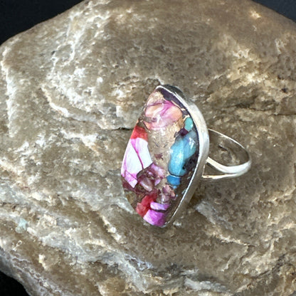 Blue Turquoise Spiny Oyster Navajo Sterling Silver Ring Size 8 18232