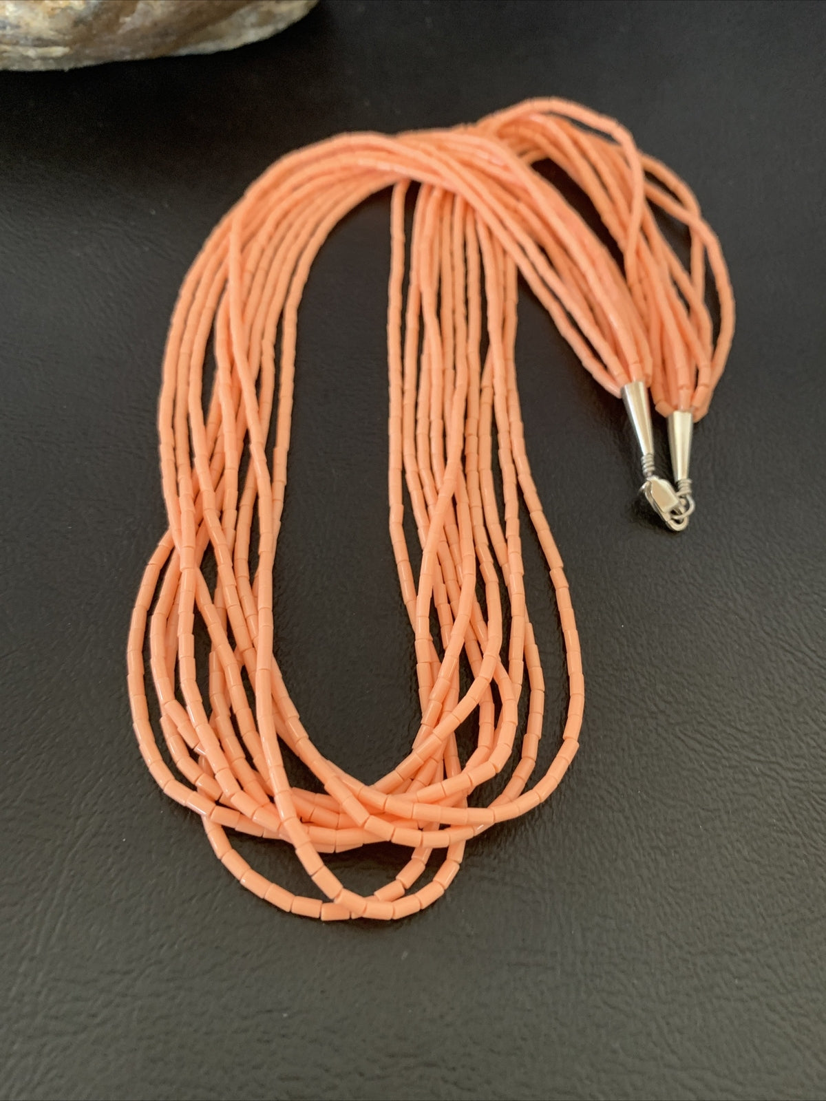Peach Coral Stabilized Bead 10 Strands Navajo Sterling Silver Necklace 02210