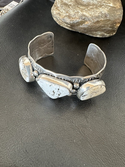 Mens White Buffalo Turquoise Navajo Sterling Silver Cuff Bracelet 7.75" 19427