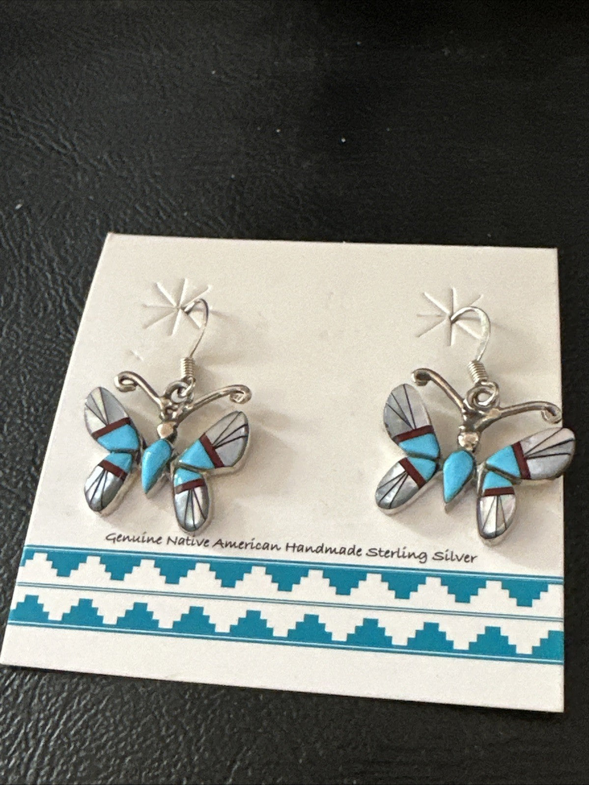 Butterfly Multicolor Turquoise MOP Inlay Sterling Silver Earrings 19816