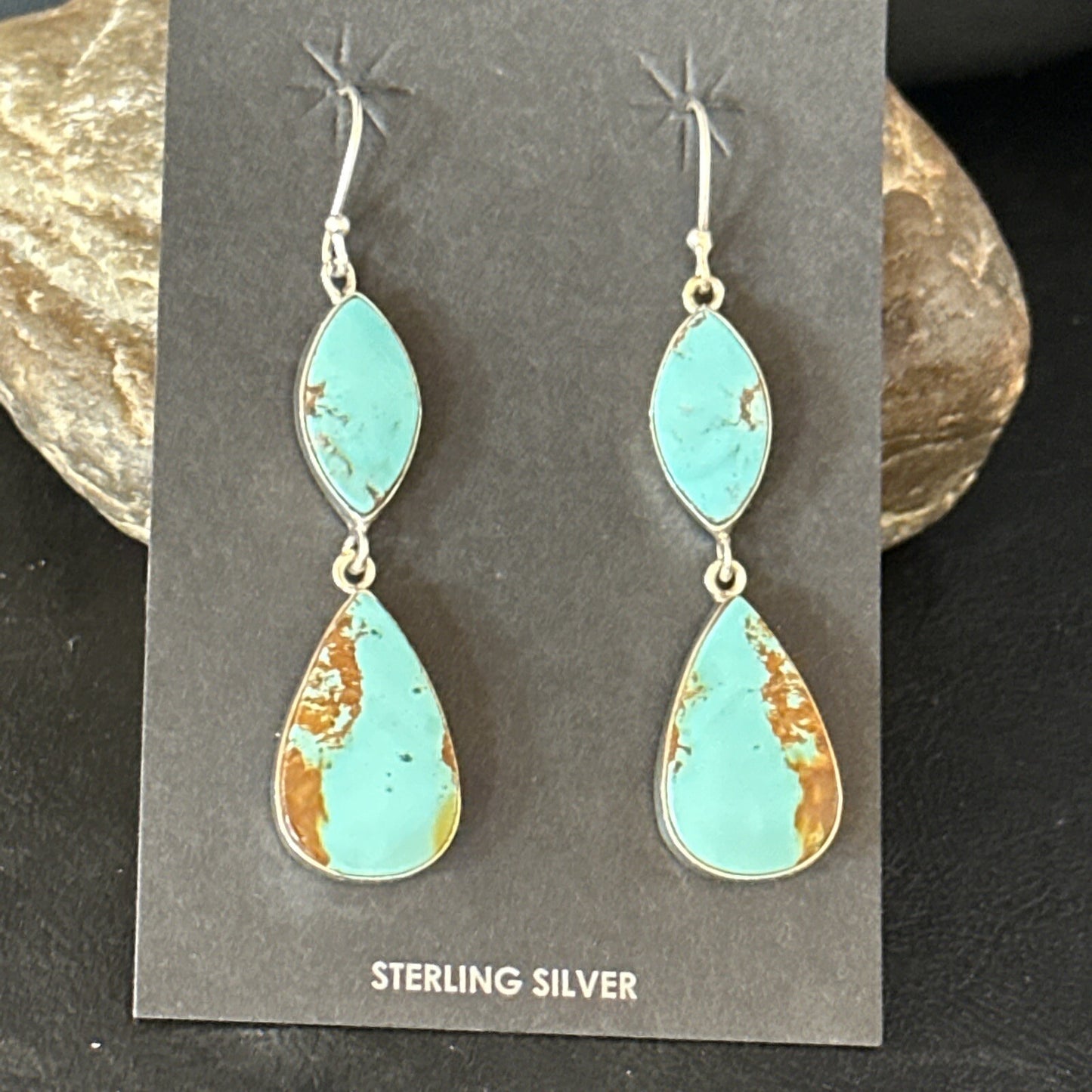 Blue Kingman Turquoise Navajo Sterling Silver Dangle Earrings 14577