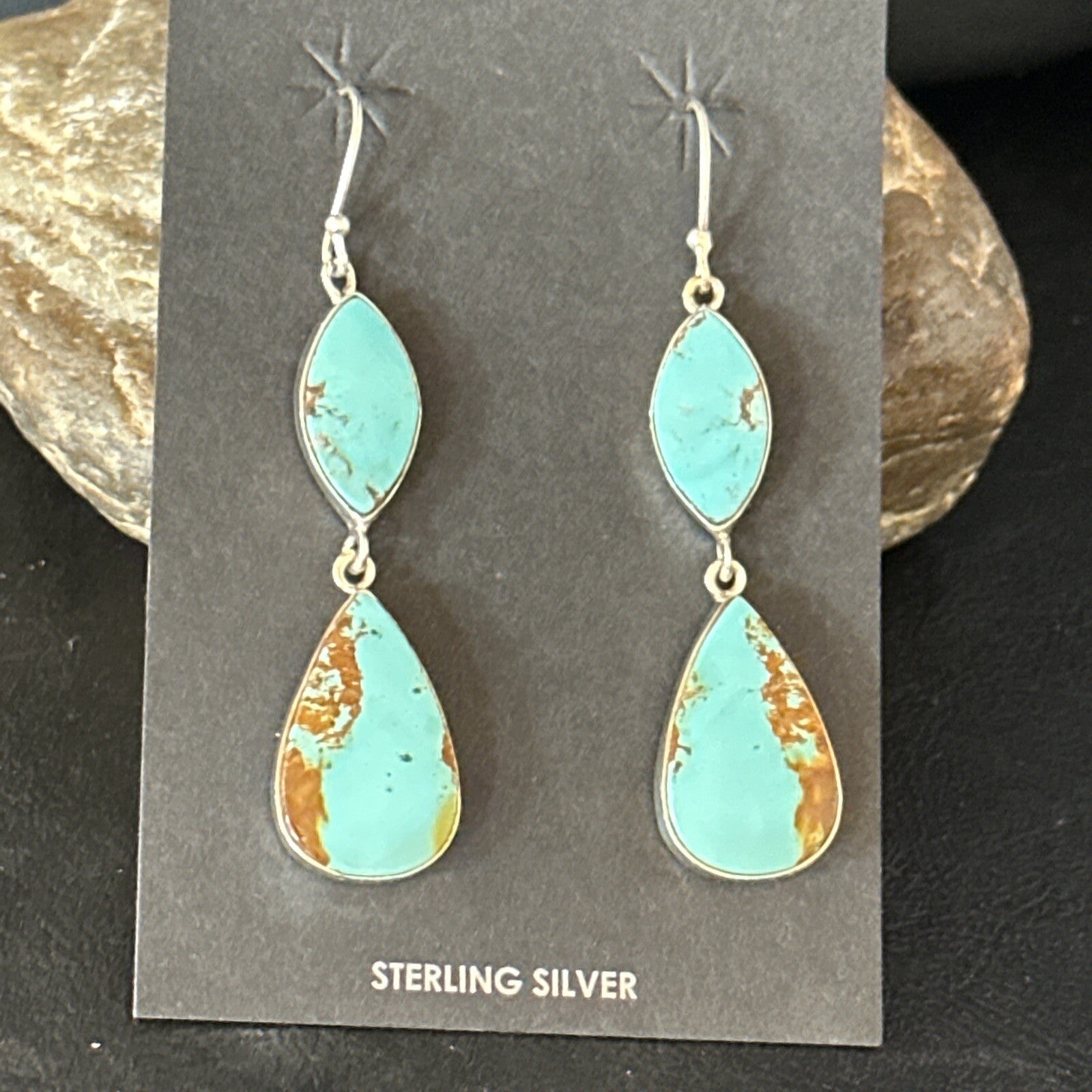 Blue Kingman Turquoise Navajo Sterling Silver Dangle Earrings 14577