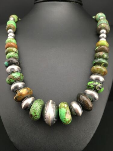Navajo Turquoise Necklace Graduated Sterling Silver 25" 4773