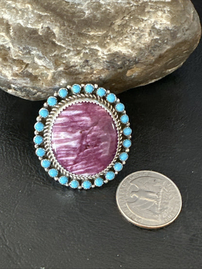 Cluster Kingman Turquoise Purple Spiny Navajo Sterling Silver Ring Sz 10 19104