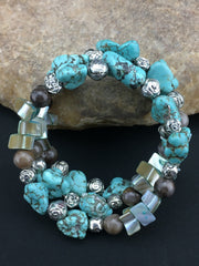 Blue Turquoise Navajo Stainless Steel Wire Bracelet | Authentic Native American Handmade | 01318