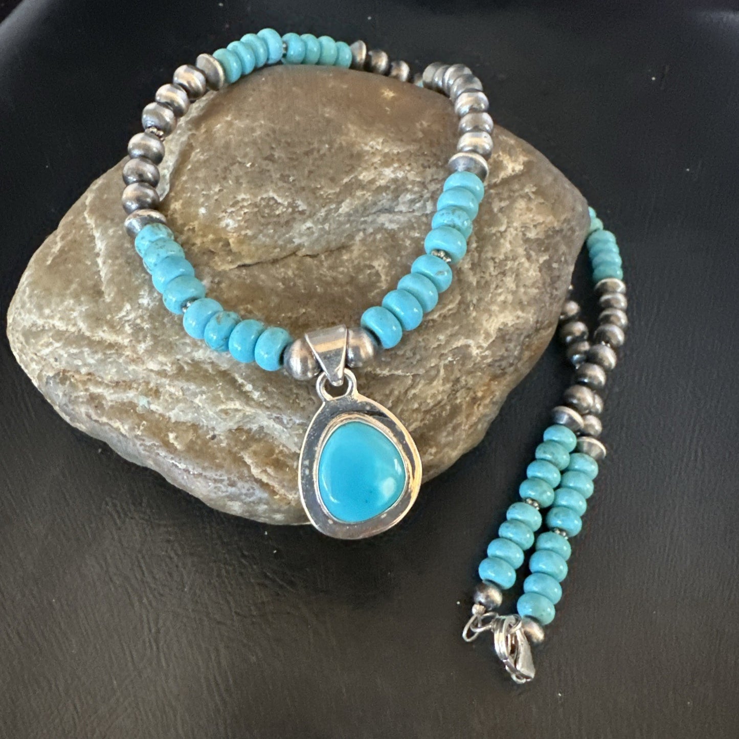 WoMens Blue Kingman Turquoise Pendant Navajo Sterling Silver Necklace 21" 19055