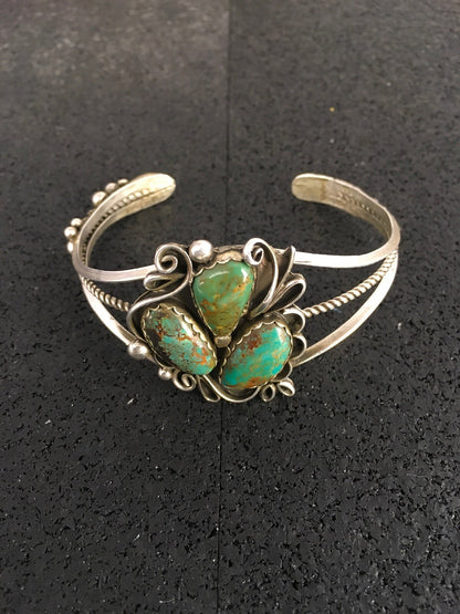 Native American Indian Turquoise Navajo Sterling Silver Bracelet 08845