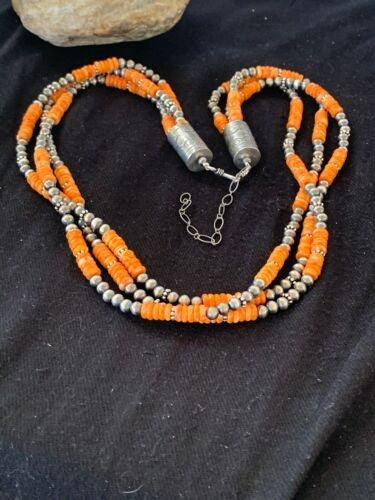 Native American Spiny Oyster 3 Strand Navajo Pearls Necklace 4711