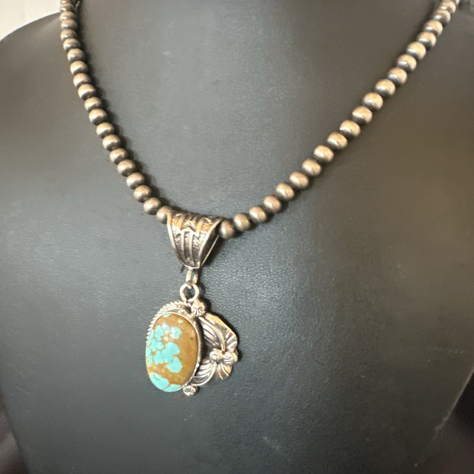 Mens Blue Turquoise#8 Pendant Navajo Sterling Silver Necklace 18086