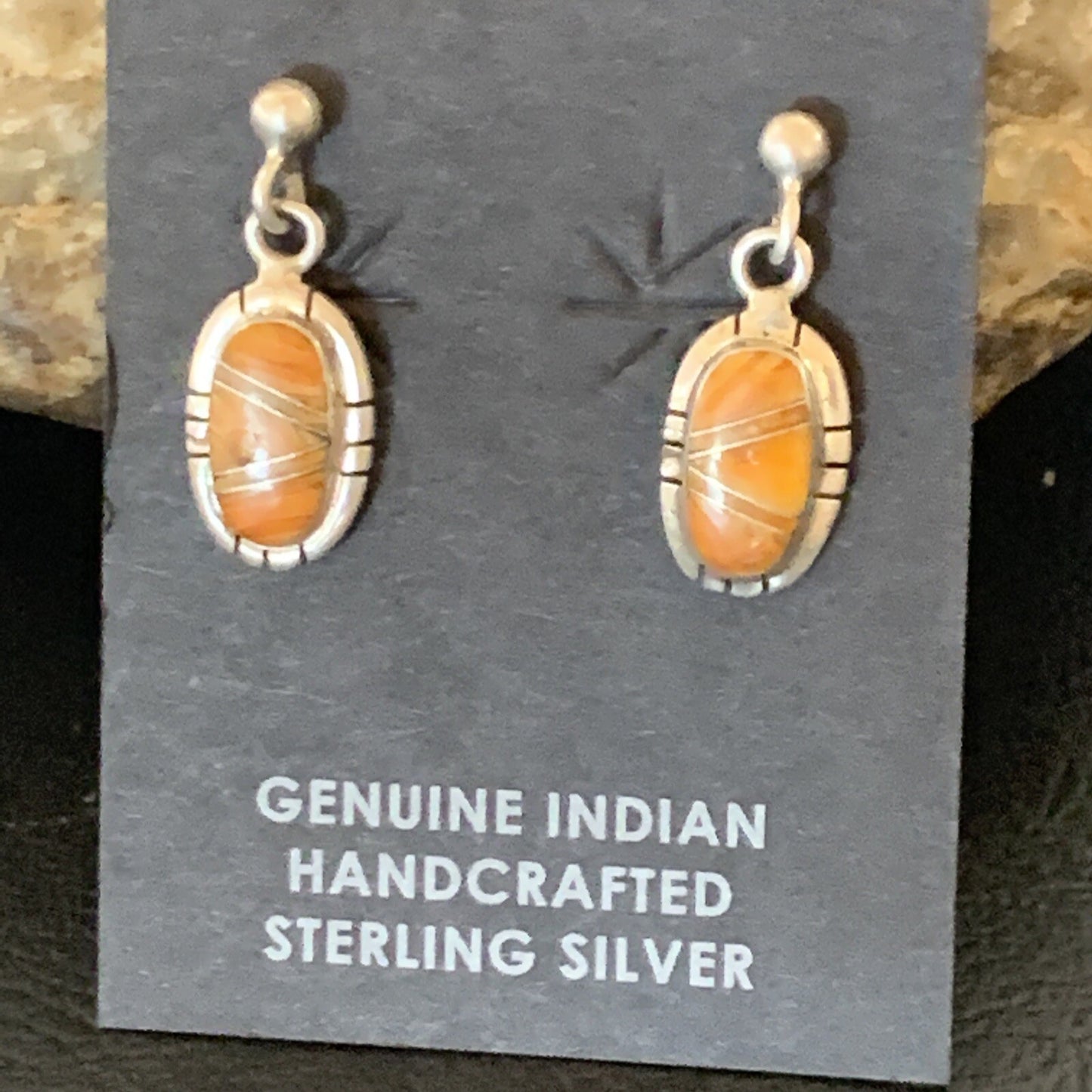 Orange Spiny Oyster Navajo Sterling Silver Dangle Inlay Earrings 12680