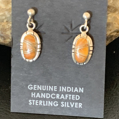Orange Spiny Oyster Navajo Sterling Silver Dangle Inlay Earrings 12680