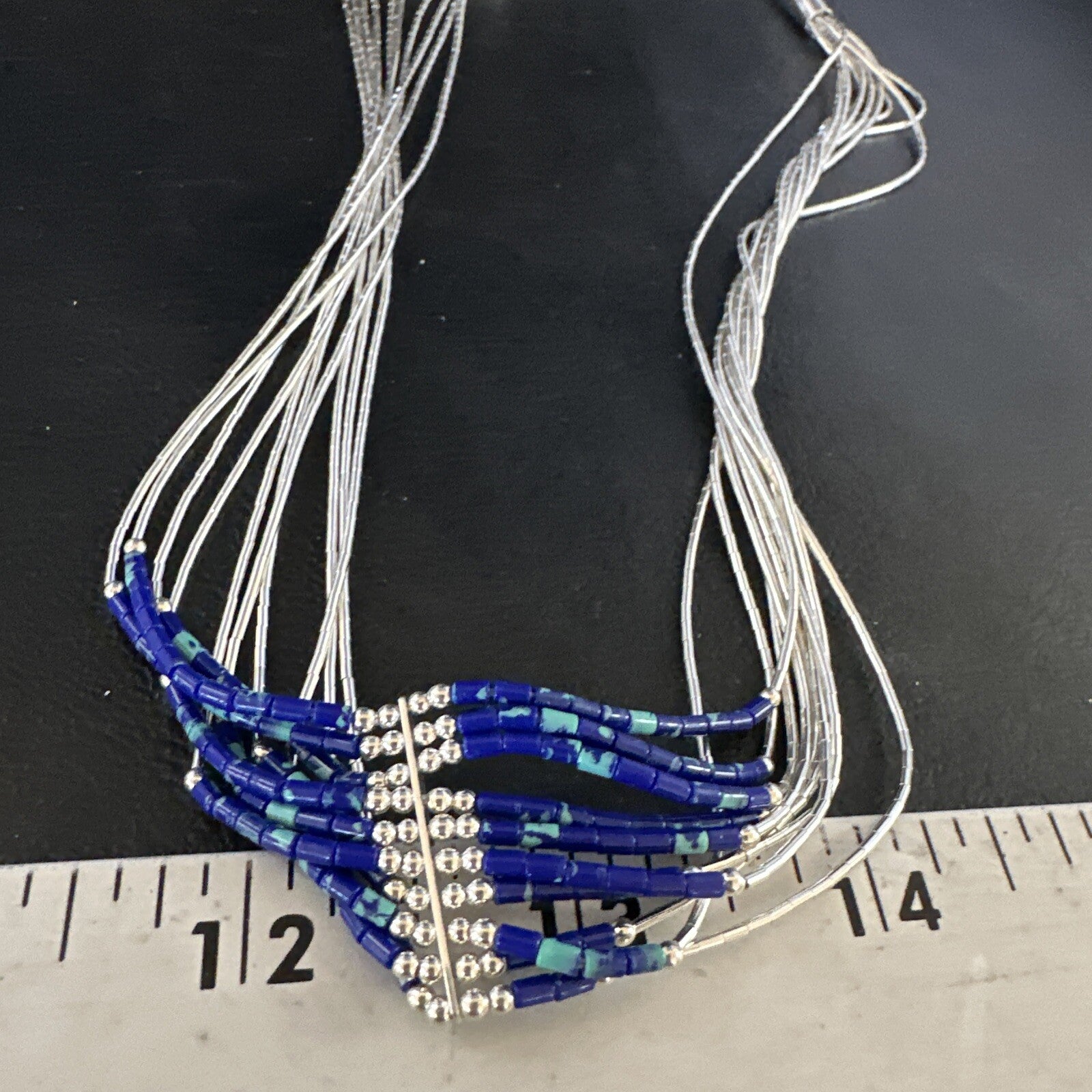 Blue Green Azurite Heishi 10Strand Stabilized Sterling Silver Necklace 18" 15135