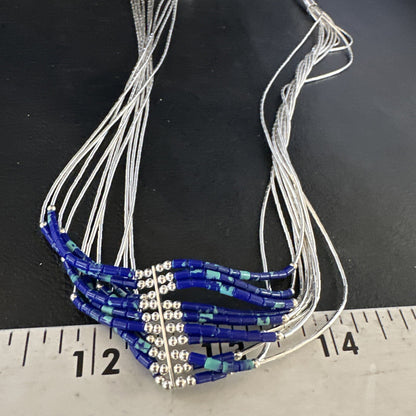 Blue Green Azurite Heishi 10Strand Stabilized Sterling Silver Necklace 18" 15135