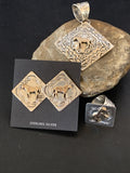 3 pc Set Brass Horse Navajo Beads Pendant Earrings Ring | Sterling Silver | Authentic Native American Handmade | 17979