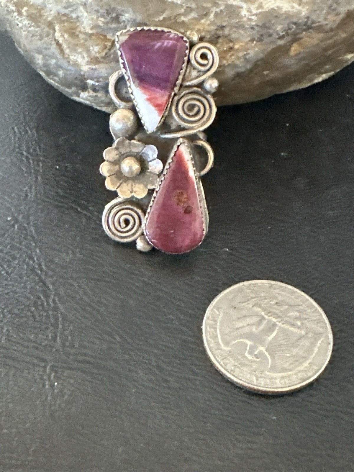 Cluster Purple Spiny Oyster Navajo Sterling Silver Ring Sz 7.5 19764