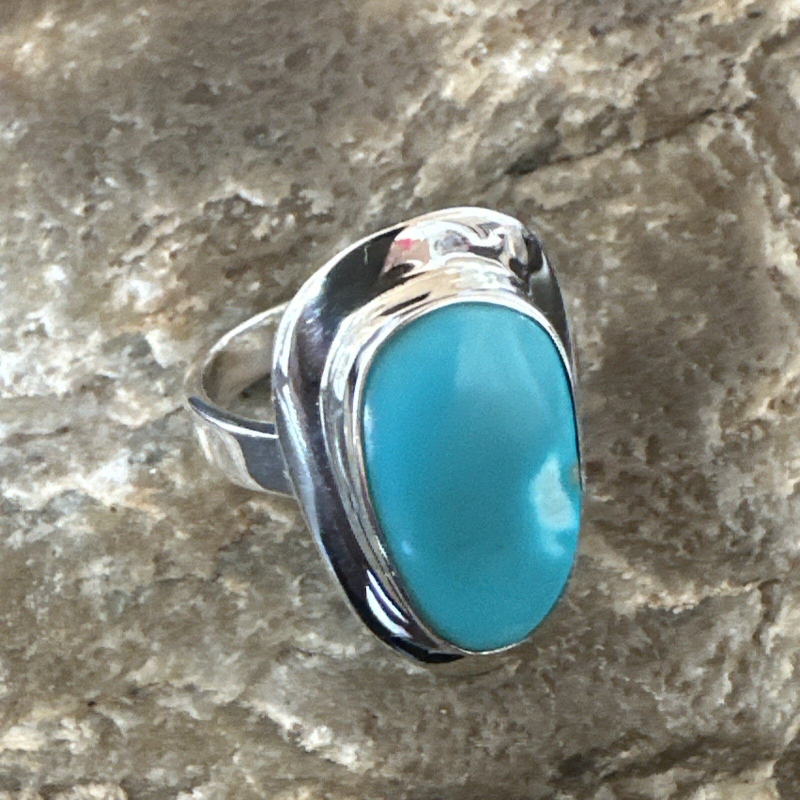 WoMens Sterling Silver Robin Egg Blue Kingman Turquoise Ring Size 8 17730