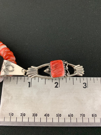 Native Mens Red Spiny Oyster Pendant Navajo Sterling Silver Necklace 04782
