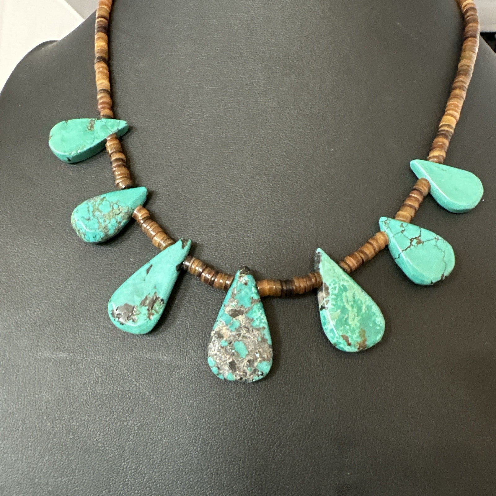 Southwestern Sterling Silver Blue Turquoise Shell 20" Necklace 19508
