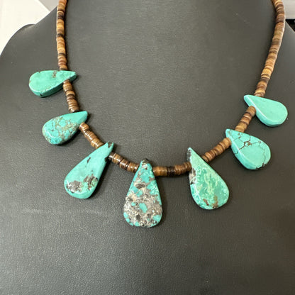 Southwestern Sterling Silver Blue Turquoise Shell 20" Necklace 19508