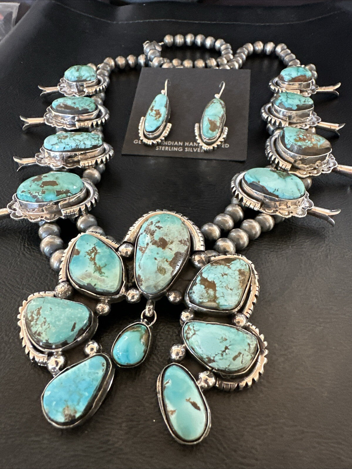 Royston Turquoise Navajo Squash Sterling Silver Naja Necklace Earrings 18237